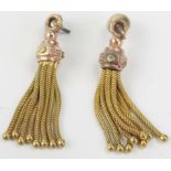 Pair of High Carat Gold Two Tone Tassel Earrings, 40mm drop, 4.8g. Pins need lengthening