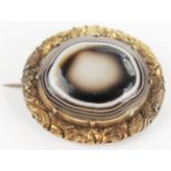 Georgian Gold and Banded Agate Oval Brooch, 22x20mm, 4.6g