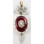 Victorian Diamond and Enamel Pendant mounted with a central blister pearl and in an unmarked gold