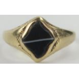 Antique Banded Agate Ring in an unmarked 15ct gold setting, size P.5, 2.7g