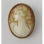 9ct Gold Shell Cameo Brooch, 37x28.5cm, 7.7g