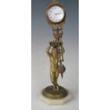 Antique Gilt Bronze Figural Mystery Clock, raised on a putto, 32.5cm high, running