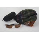 A Pair of Oakley Square Wire Sunglasses with Dark Chrome Frame and Barbour Tartan Hat