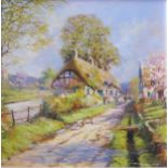 Gordon Lees b. 1933, 'Along the Lane in Spring', Oil on Board, Signed with Original Purchase