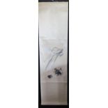 Chinese Signed Scroll Painting of Frogs with a silk surround, 169x46cm