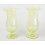 Pair of Vaseline Glass Vases, 18.5cm