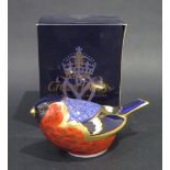 Royal Crown Derby Bullfinch Paperweight, gold stopper, boxed