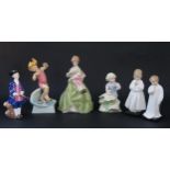 Six Royal Worcester (July 3440, May 3455, First Dance 3629) and Royal Doulton Figurines (Boy from