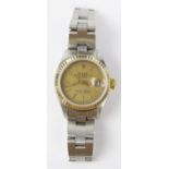 ROLEX Ladies Oyster Perpetual Datejust Wristwatch, replacement non-Rolex movement. 26mm case.
