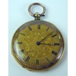 Ladies 18ct Gold Fob Watch, the 38mm case with key wound movement, 35.4g, running