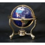 Modern Specimen Stone Globe with brassed surround and compass to the base, 32cm dia. stand