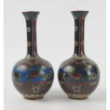 Pair of Chinese Cloisonné Pinch Neck Vases, 18.5cm high. Both A/F