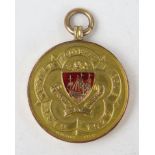 Western Football League 9ct Gold and Enamel Medallion 1919-1920, the back engraved DIV. I WINNERS