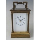 Matthew Norman Brass Carriage Clock, 18.5cm tall, boxed with key. Needs attention