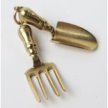 9ct Gold Trowel and Fork Charms, 1.7g