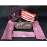 Three Radley Leather Handbags including Orange/Cream Stripe, Elephant grey with leaf design,