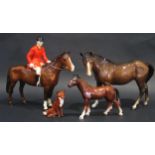 BESWICK HUNTSMAN on Brown Horse - model 1501, two other horses and fox