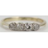 18ct Gold and Diamond Four Stone Ring millegrain set with old cuts, c. 2.5mm, size H.5, 1.4g