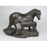 Mary Laing Modern Bronze Resin Mare with Foal Ornament, dated 02, 214/500, 28cm base