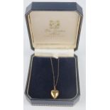 9ct Gold Heart Pendant on fine 16.5" chain, 0.8g, boxed