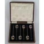 Six Silver Coffee Bean Finial Spoons, cased, Sheffield 1918, Cooper Brothers & Sons Ltd., 48.9g