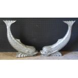 Vintage Pair of Dolphins with chromed finish, with three heavy bolt fixings to the back, 36cm tall