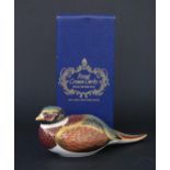 Royal Crown Derby Pheasant Paperweight, silver button, boxed