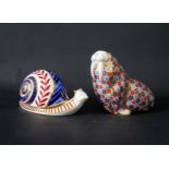 Royal Crown Derby Walrus and Snail paperweights