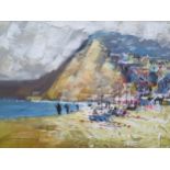 Mike Bernard b.1957, Mixed Media Artist, Budleigh Salterton Seafront, Collage, 62 x 39cm, Signed,