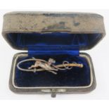 Antique Gold Dog and Whip Brooch, unmarked 15ct, 59mm, 4.7g, boxed. A'F