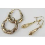 Two Pairs of 9ct Gold Earrings (hoops 22mm diam.), 2.2g