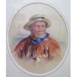 C19th Watercolour of a Fisherman wearing Straw Boater and Smock by James Drummond (1816 - 1877) RSA,