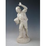 Parian Ware Fisherman with two baskets of fish, 39cm. Two fingers repaired