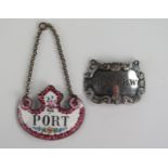 Antique Enamel PORT Label and Sheffield plate GINGER.W
