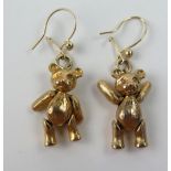 Pair of 9ct Gold Teddy Bear Earrings with articulated arms and legs, c. 39mm drop, 12.3g