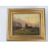 Early C19th Fishing Boats off the Rocks, Oil on canvas, Signed Verso, 25 x 19cm, F & G