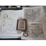 Portfolio of loose maps including Morden, early tinted ap of Chester, 12x8.5cm, framed, etc.