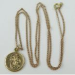 9ct Gold St. Christopher Pendant (18mm diam.) and on a 25" 9ct gold chain, 6.9g