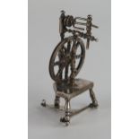 19th Century Dutch Silver Model of a Spinning Wheel, 6.5cm tall, 24.8g