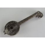 A 19th Century Dutch Silver Bell Back Banjo with 1893 import marks, hinged top, 11.5cm