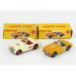 Two Dinky Toys 109 Austin-Healey '100' Sport Cars, one in cream with red interior and hubs, RN '