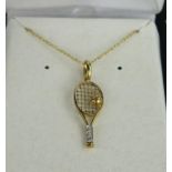 9ct Gold Tennis Racket Pendant on chain, 1.6g