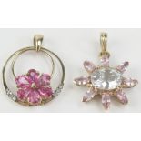 Two 9ct Gold Pendants (flower head 22mm drop, other 25mm), 4.6g