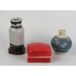 Tim Andrews _ Studio Pottery Square Box (8.5cm sq.) and Vase and one other unidentified vase (
