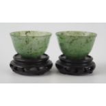 Pair of Chinese Jadeite Tea Bowls with stands, c. 58mm diam.