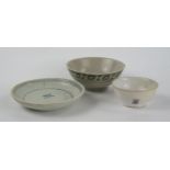 Tek Sing Chinese Porcelain Bowls and Saucer, Nagel auctions labels to bases, largest bowl10.5cm