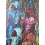 Oil on Board depicting a group of African women, Signed but indistinguishable, 48 x 35cm, Framed