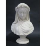 Copeland Parian Bust of The Veiled Virgin, 38cm. A/F