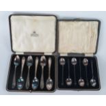 Six Coffee Bean Finial Spoons, cased, Birmingham 1922,William Devenport, 32.5g and cased set of
