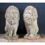 Pair of Reconstituted Stone Garden Lion Ornaments, c. 49cm tall